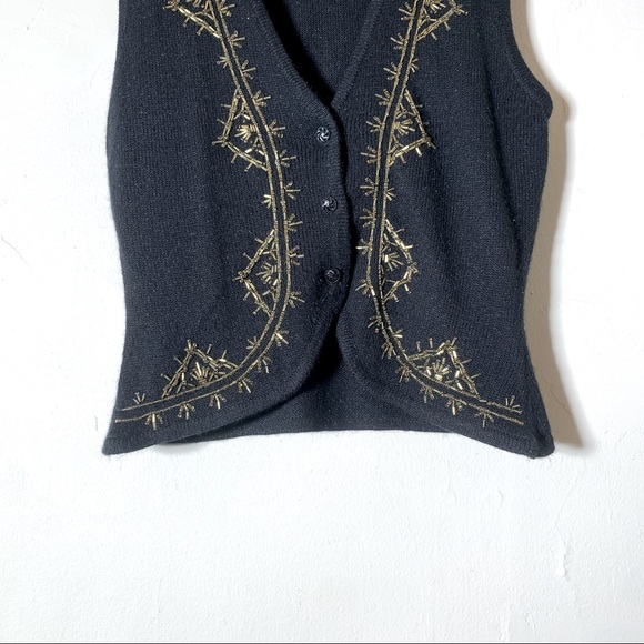 Napa valley hipster sweater sequin vest gold navy button Sargent pepper sz med - Picture 4 of 7